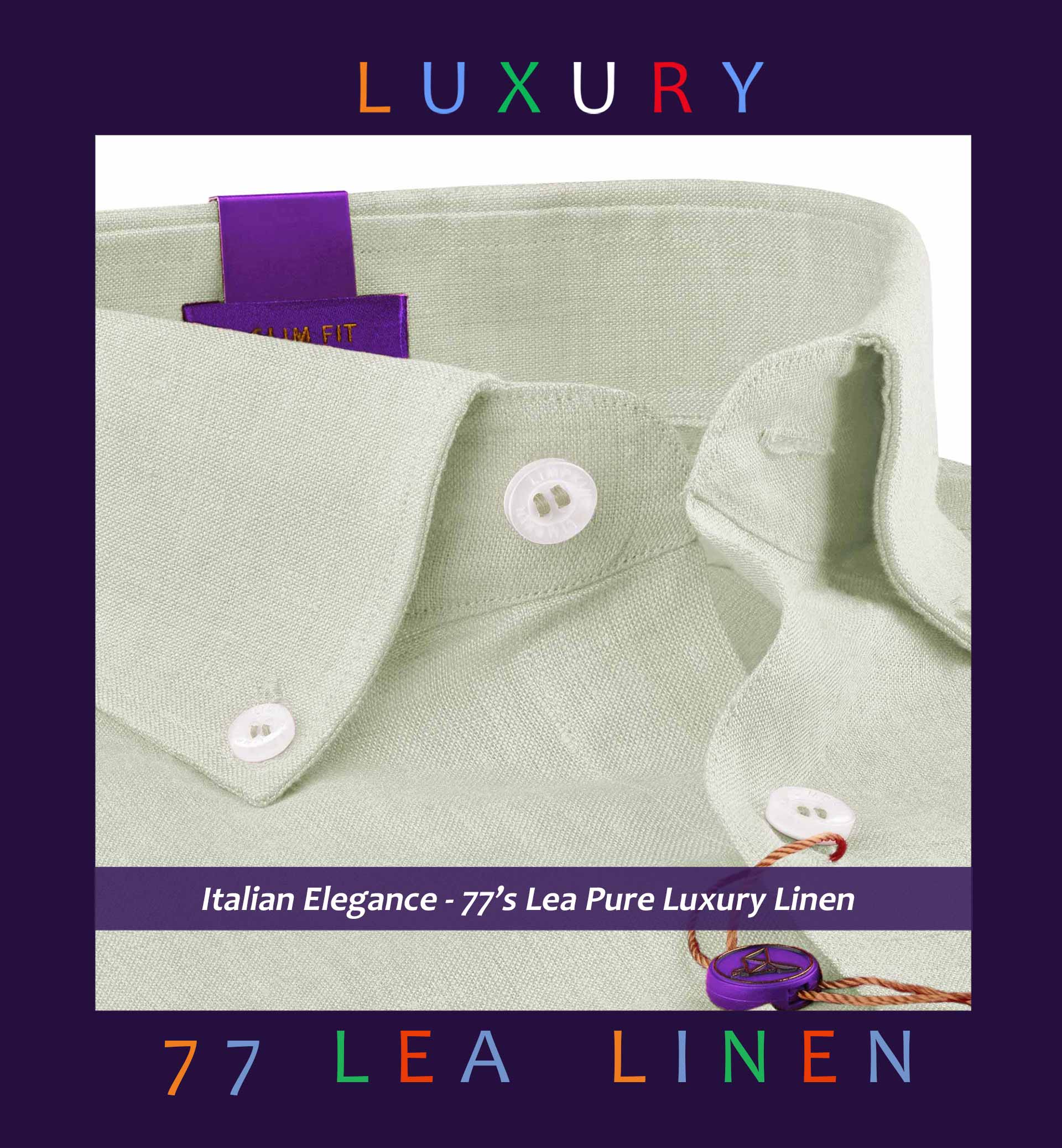 Santorini- Pearl Beige Solid Linen- Button Down- 77's Lea Pure Luxury Linen