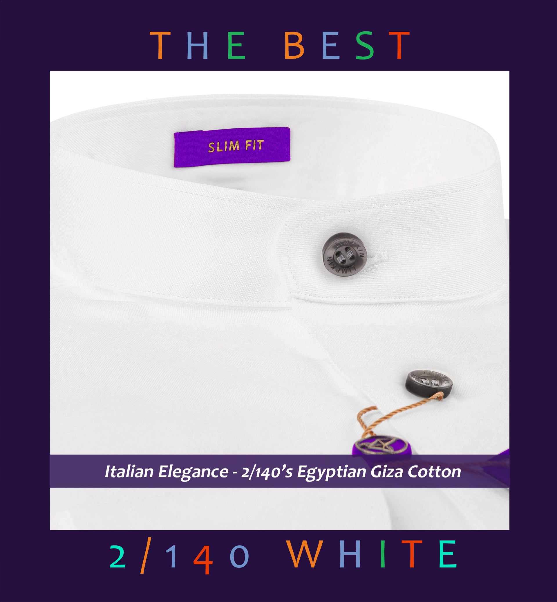 Rochester- Best White- Contrast Details- Mandarin Collar- 2/140 Egyptian Giza Cotton