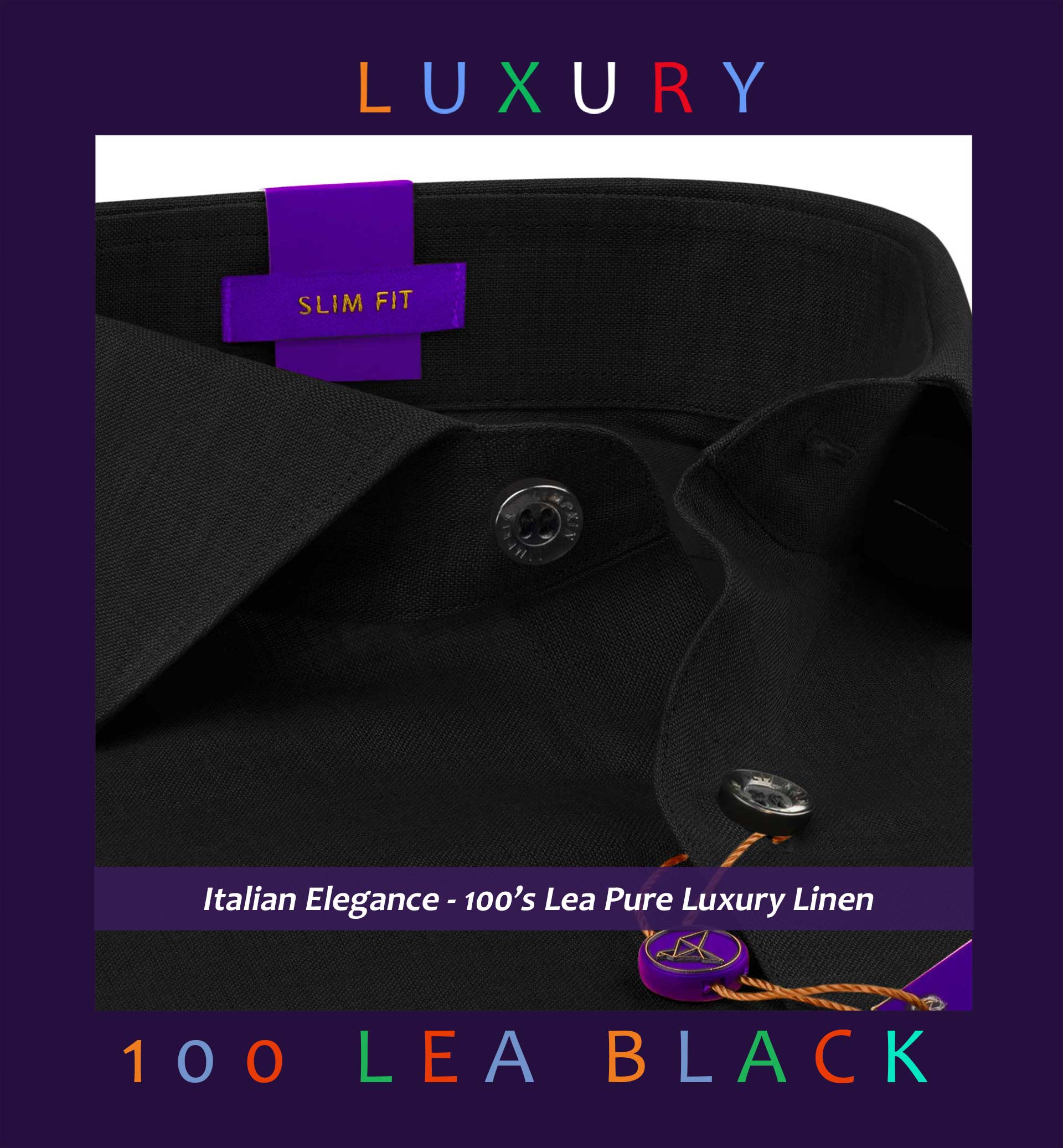 Monaco- Black Solid Linen- 100's Lea Pure Luxury Linen