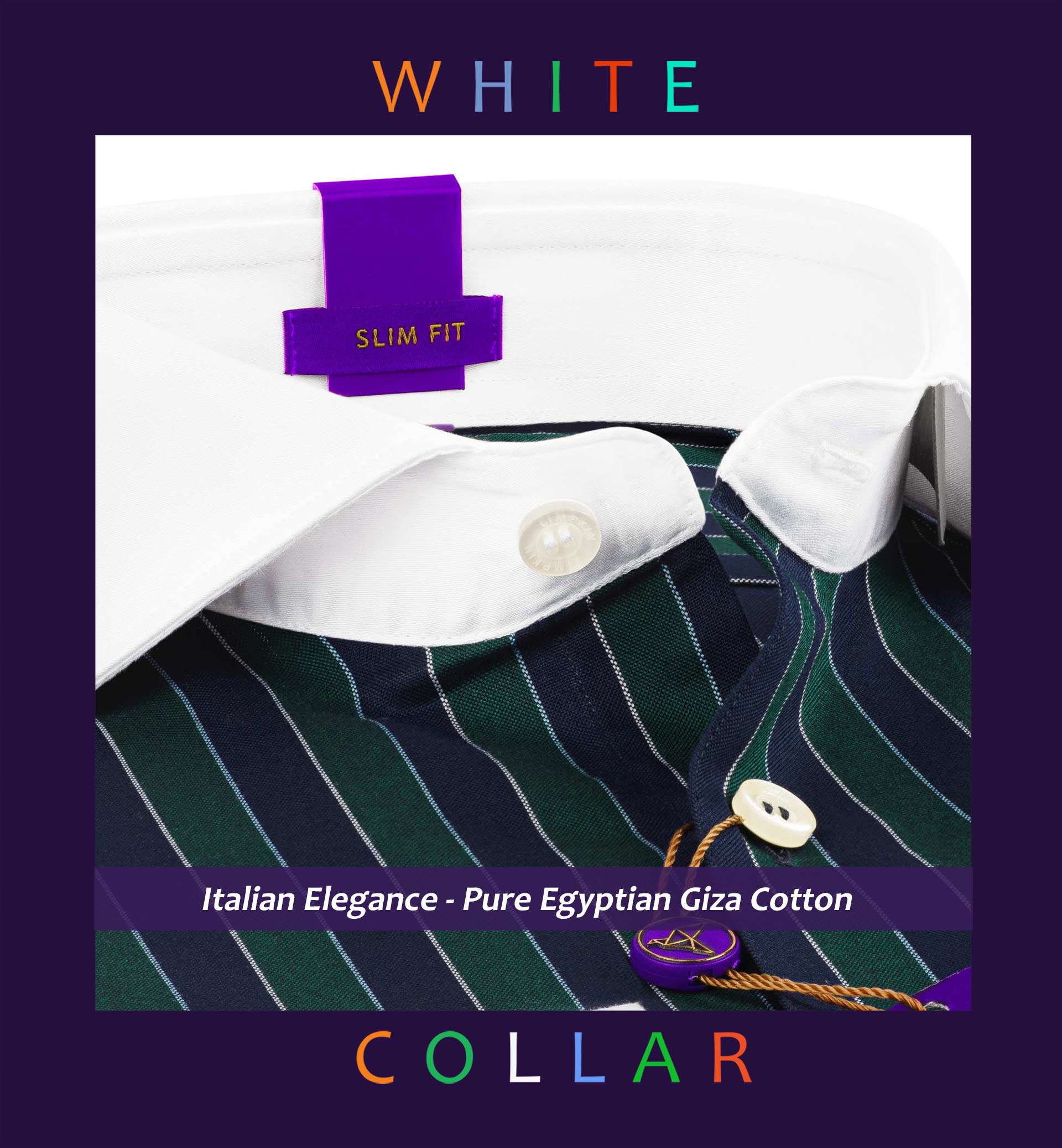 Oregon- Pine Green & Navy Stripe- White Collar