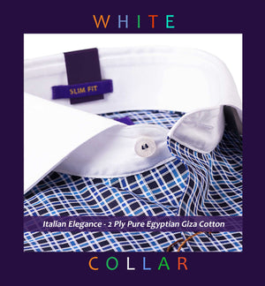 Davos- Navy & Azure Blue Check- White Collar