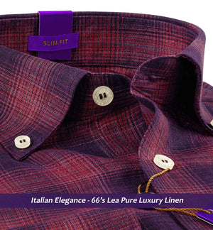 Corvetto- Burgundy Linen Check- Button Down