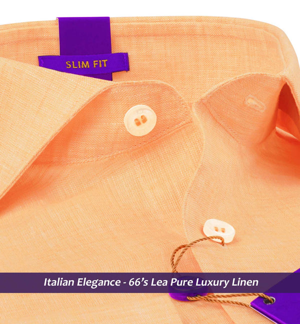 Brandon - Melon Orange Solid Linen | Linen Shirts | Limpkin - Italian