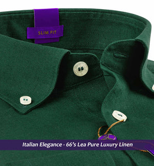 Avignon- Emerald Green Linen- Button Down