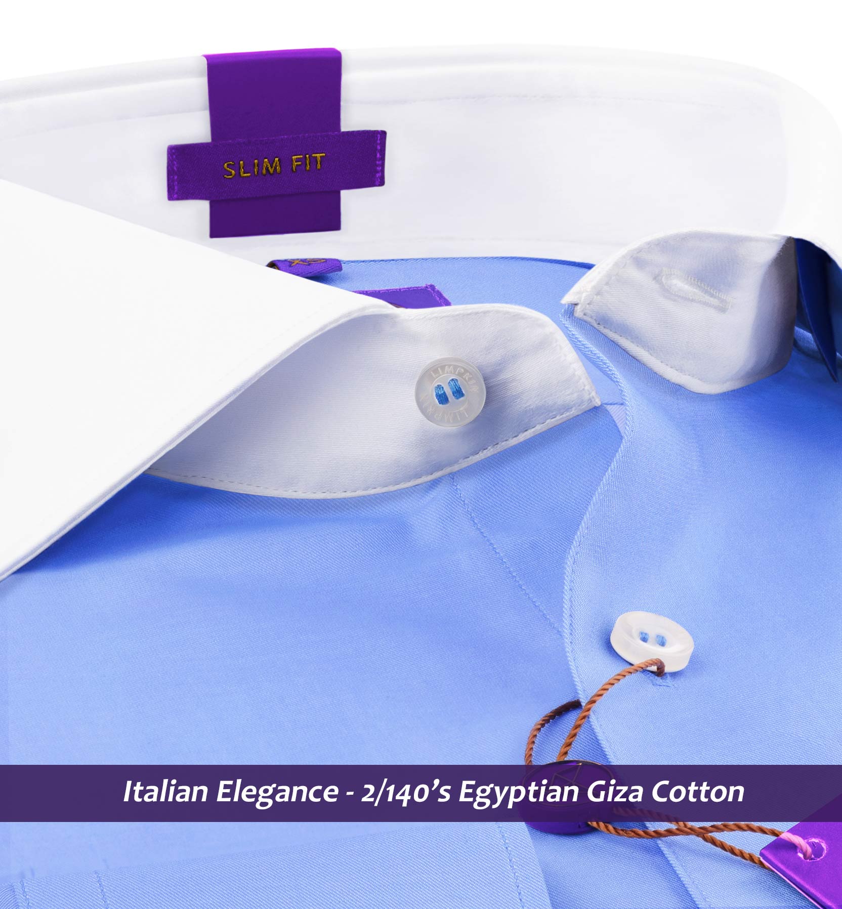 Wembley- The Best Azure Blue- White Collar- 2/140 Egyptian Giza Cotton- Delivery from 29th July