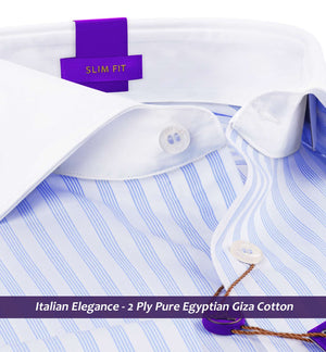 Cyprus- Azure Blue & White Stripe- White Collar