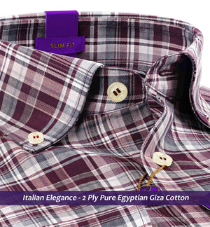 Bolivia- Burgundy & Grey Check- Button Down