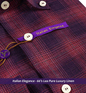 Corvetto- Burgundy Linen Check- Button Down