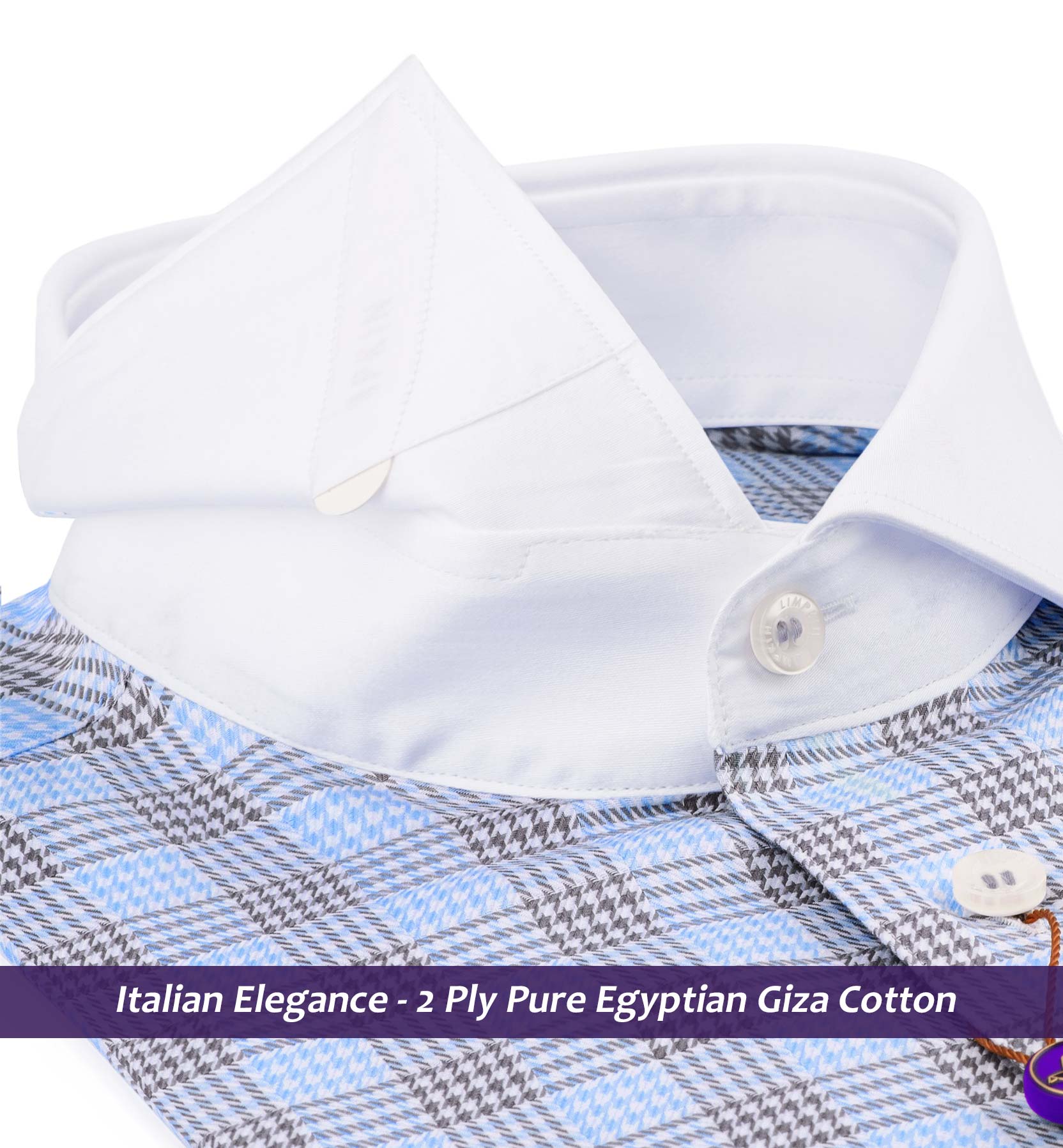 Halden- Azure Blue & Grey Check- White Collar