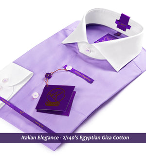 Warsaw- Amethyst Solid- White Collar- 2/140 Egyptian Giza Cotton