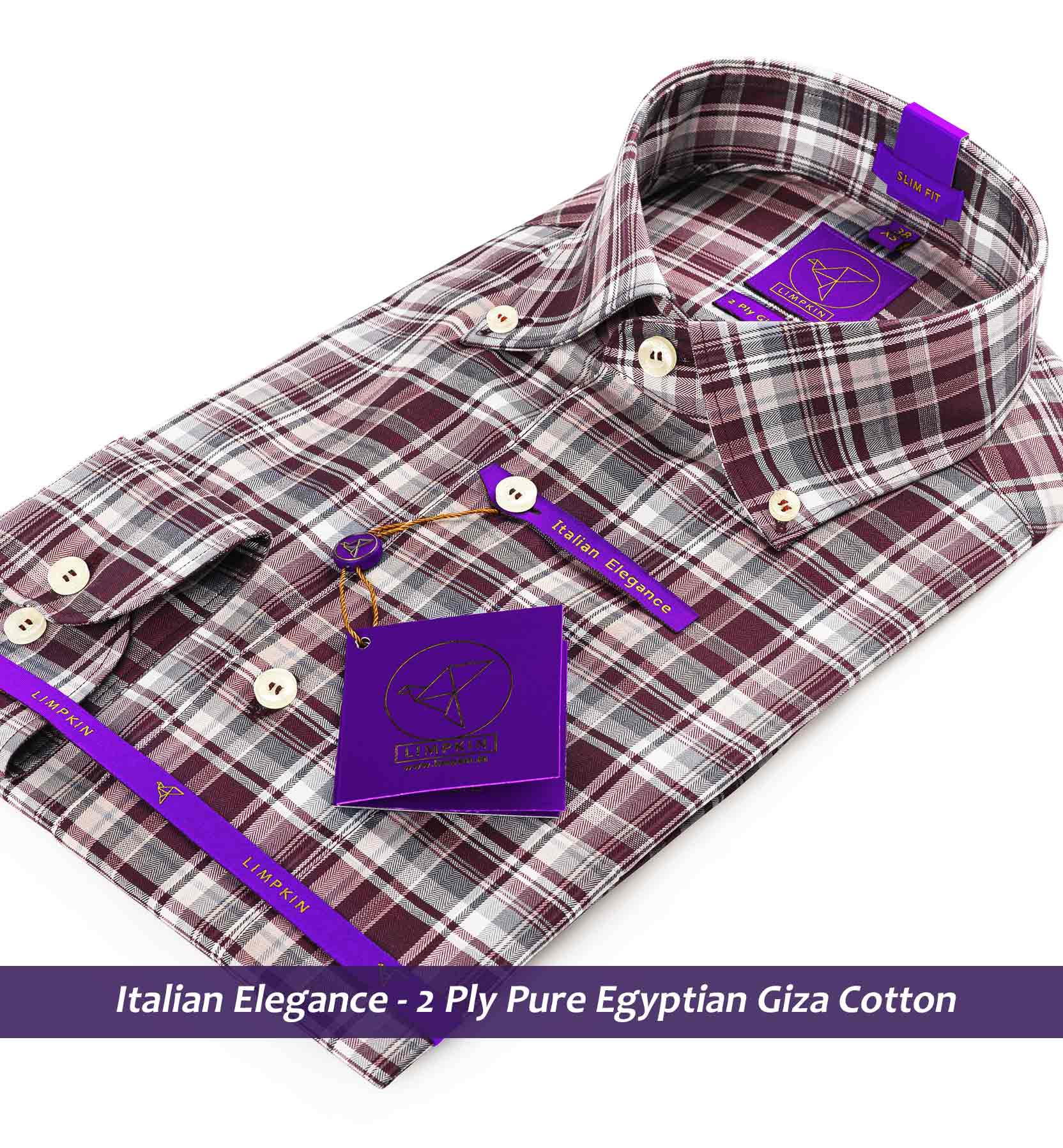 Bolivia- Burgundy & Grey Check- Button Down