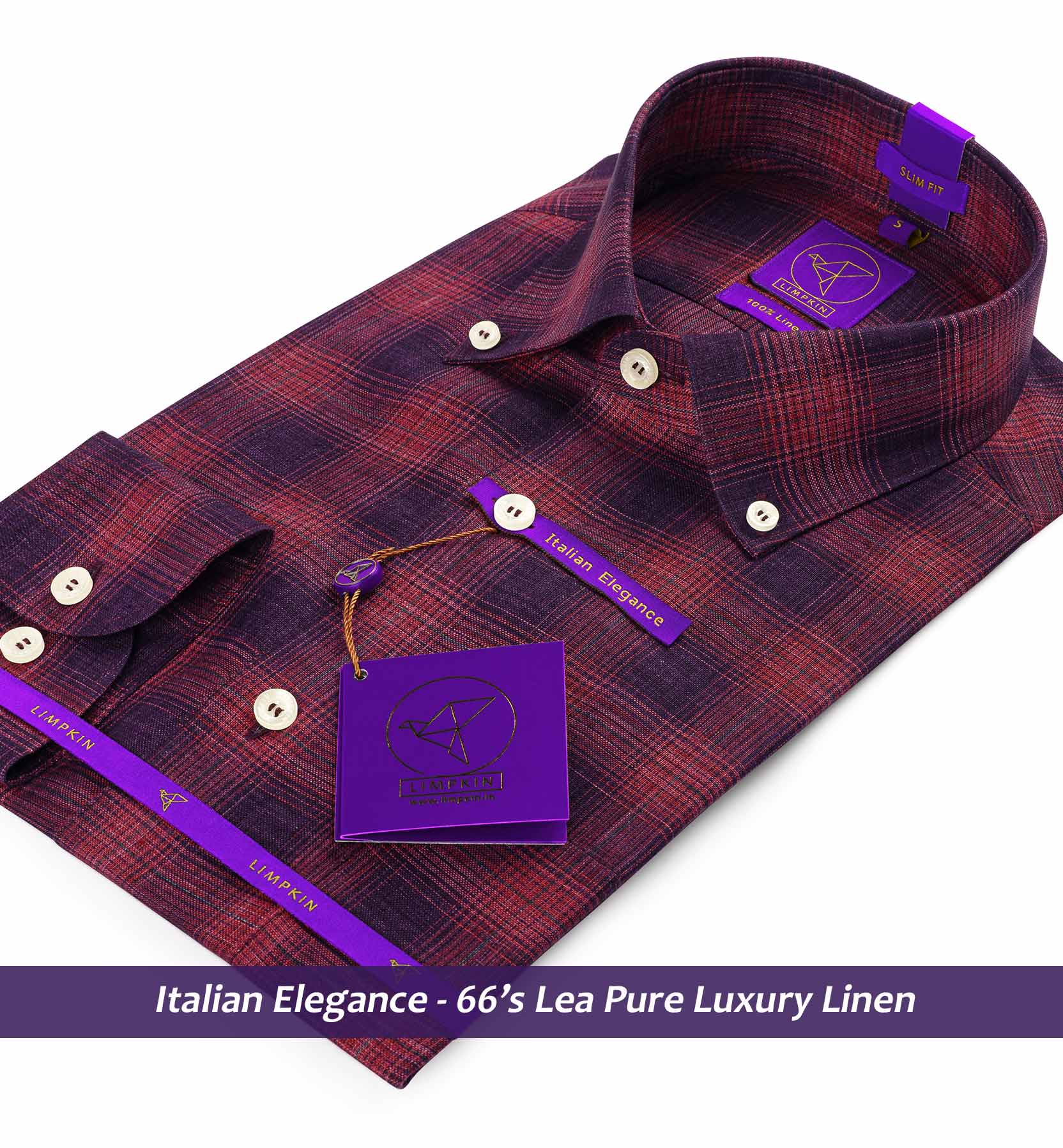 Corvetto- Burgundy Linen Check- Button Down