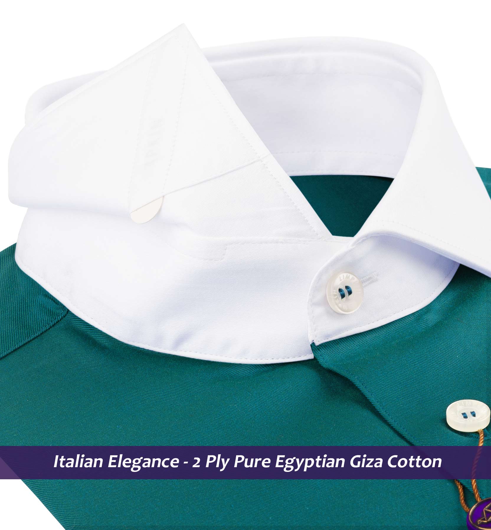 Fontana- Empress Teal Solid Twill- White Collar