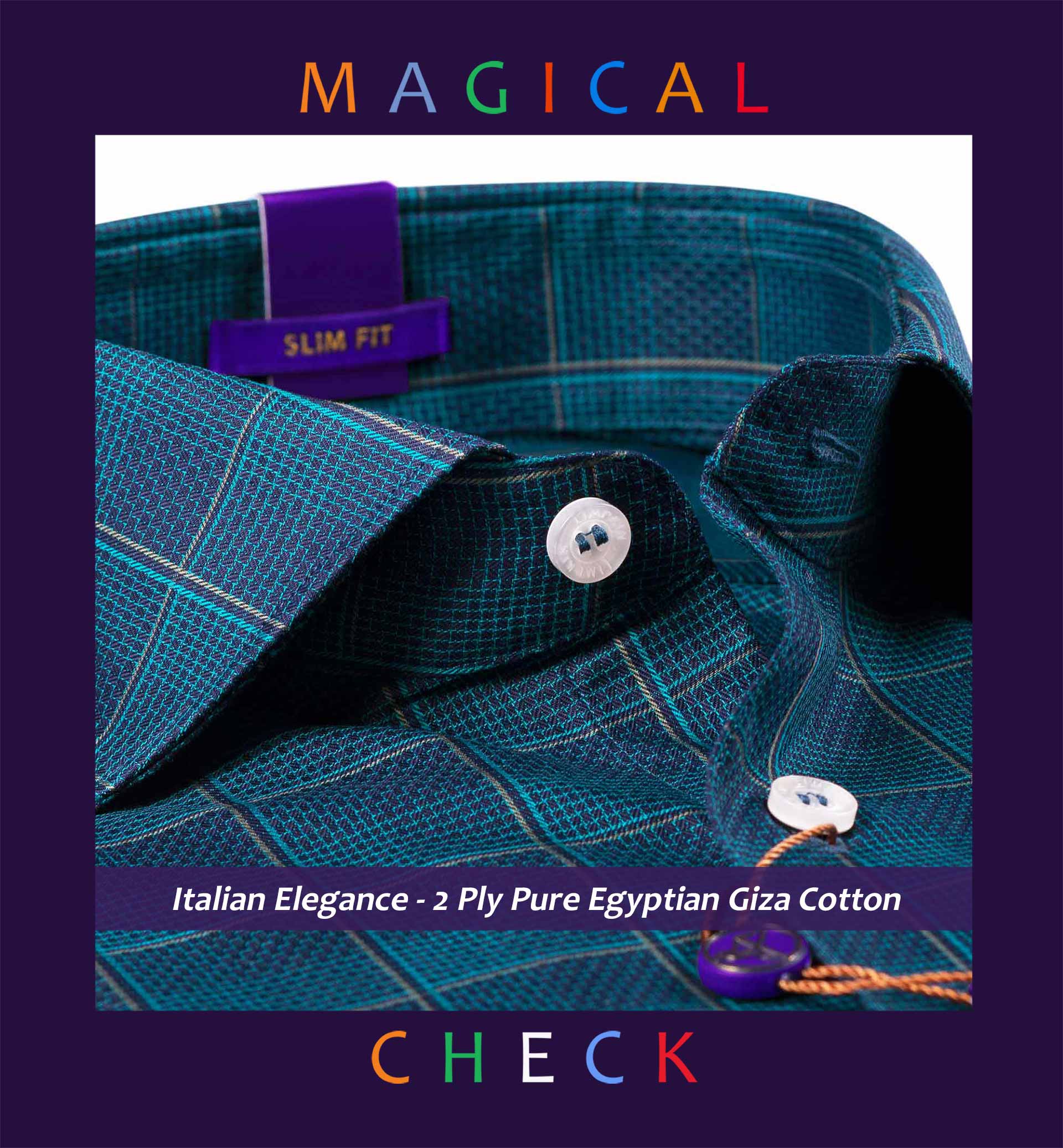 Venice- Teal Green & Navy Check | Shirts for Men - Limpkin - Italian