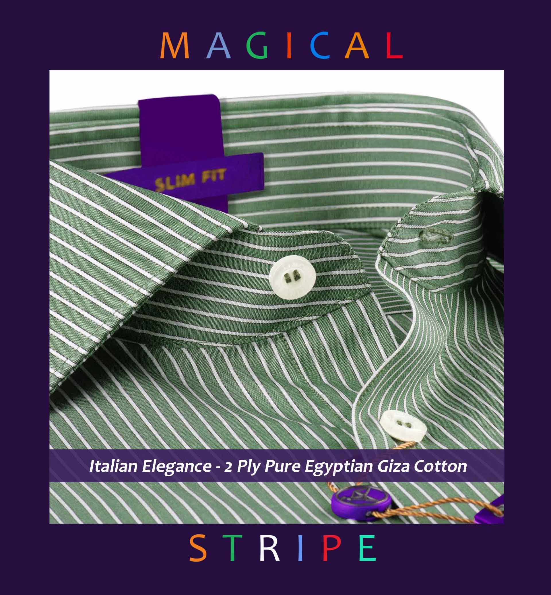 Sondrio Basil Green White Magical Stripe Shirts for Men Limpkin