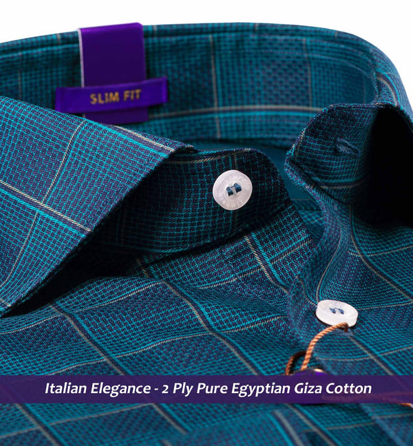 Venice- Teal Green & Navy Check | Shirts for Men - Limpkin - Italian